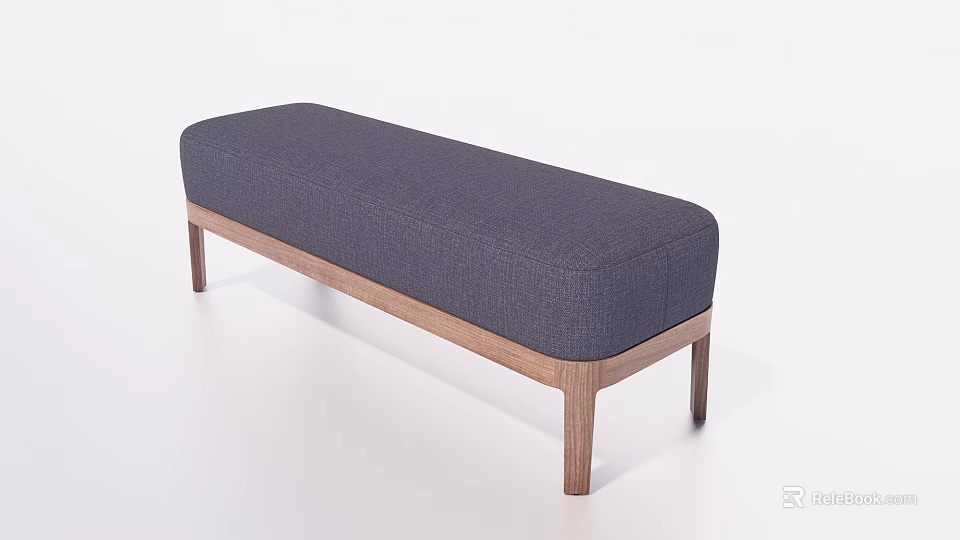 Modern Upholstered Sofa Bench With Dark Gray Fabric And Wooden Legs 3d model 