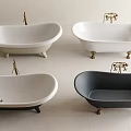 Freestanding Bathtubs In White And Gray With Golden Faucets On Tile Floor