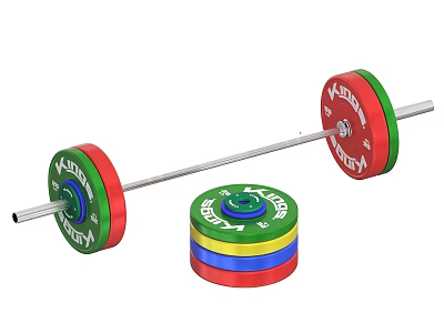 Colorful Leverett Barbell With Weight Plates For Strength Training Equipment 3d model