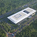 Aerial View Planning of Large Modern Building with Greenery Surrounding Roads and Trees