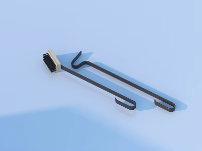 Black Long Handle Tool With Brush And Dual Hooks For Versatile Use 3d model