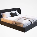 Modern Double Bed With Black Diamond Tufted Headboard White Sheets And Gray Throw Blanket 3d model