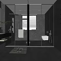 Modern Bathroom Interior Design With Glass Shower Enclosure Double Vanity And Gray Marble Walls
