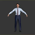 A Man With Arms Outstretched In Light Blue Shirt Purple Striped Tie Blue Striped Pants