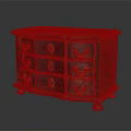 Vintage Wooden Chest of Drawers with Golden Handles and Classic Decorative Carved Details