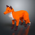 Low Poly Style Orange Fox 3D Model as Game and Movie Character with White Underbelly