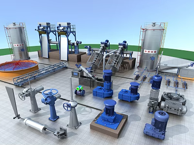 Industrial Equipment Including Tanks Pumps Conveyors And Pipelines In Production Facility 3d model