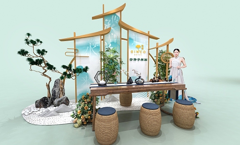 Zen DP point Chinese atmosphere Zen interactive area flower arrangement interactive atmosphere interactive area 3d model