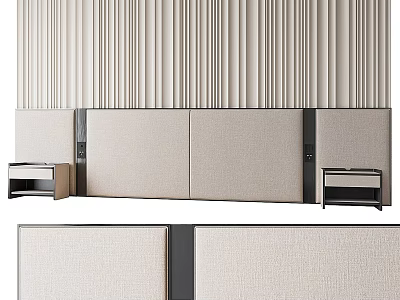 Modern Bedroom Accent Wall Design With Vertical Stripes Beige Panels And Bedside Tables 3d model
