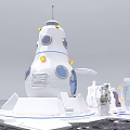 Futuristic White Space Station Featuring Astronauts Transparent Module And Exploration Vehicle