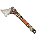 Rustic Weapon Axe Design With Wooden Handle Metal Blade And Rope Wrapping Detail
