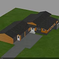 Single Story House Exterior With Gray Roof Yellow Garage White Door Windows And Green Lawn