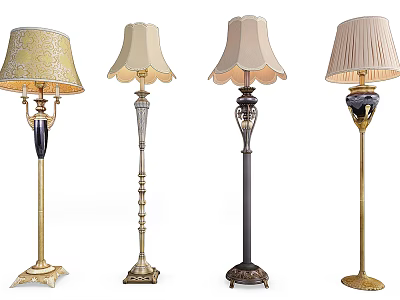 Various Stylish Floor Lamps With Decorative Bases And Elegant Shade Designs 3d model