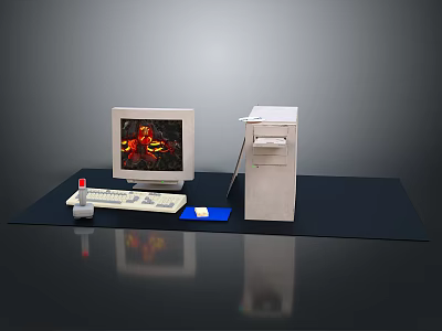 Vintage Computer Setup With Monitor Desktop Tower Keyboard Mouse And Printer 3d model