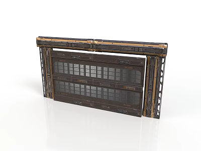 Vintage Industrial Metal Gate Structure With Grid Panels And Decorative Frames 3d model