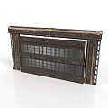 Vintage Industrial Metal Gate Structure With Grid Panels And Decorative Frames