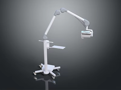 White Mobile Furniture With Adjustable Arm Rolling Wheels And Display Tray 3d model