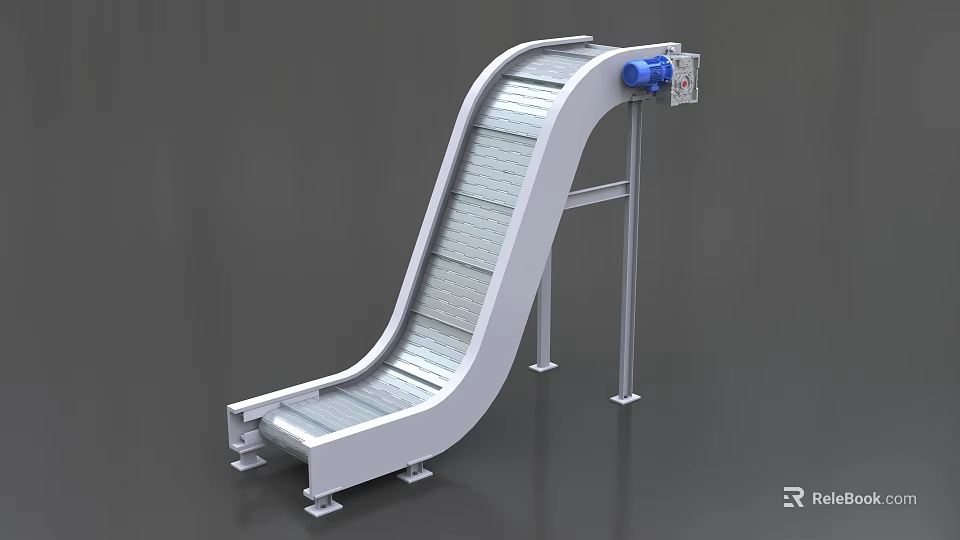 Industrial Inclined Conveyor Belt System With Metal Frame And Motorized Drive 3d model 
