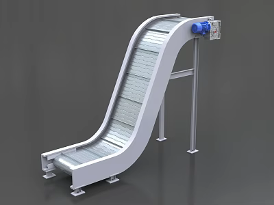 Industrial Inclined Conveyor Belt System With Metal Frame And Motorized Drive 3d model