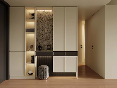 Modern Minimalist Shoe Cabinet Design With Storage Shelves And Decorative Elements 3d model