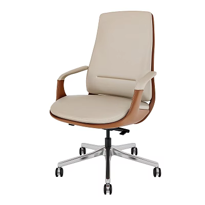 Modern Office Chair With Beige Upholstery Brown Armrests And Silver Wheels Base 3d model