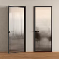 Modern Interior Swing Doors With Black Frame And Textured Glass Design 3d model