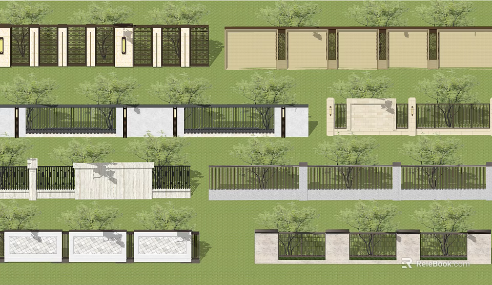 Diverse Garden Wall Designs Featuring Stone Metal Railings And Greenery Plants 3d model 