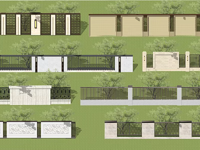 Diverse Garden Wall Designs Featuring Stone Metal Railings And Greenery Plants 3d model