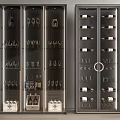 Modern Wine Cabinet With Glass Doors And Metal Frame Holding Wine Bottles And Glasses