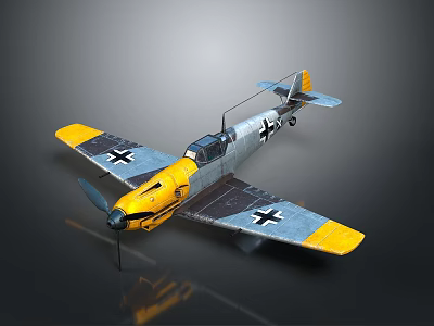 Vintage Gray And Yellow Fighter Plane Model With Black Crosses On Wings 3d model