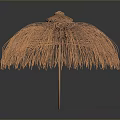 Elegant Orange Woven Umbrella Structure With Natural Fringe And Stand