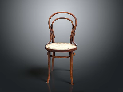 Classic Wooden Chair With Wicker Seat Curved Backrest And Armrests 3d model