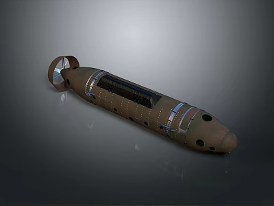 Cylindrical Underwater Vessel With Rear Propeller Glass Windows And Metallic Surface 3d model
