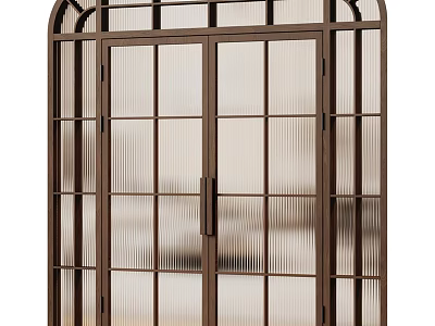 Modern Double Swing Door With Glass Panels And Metal Grid Frame 3d model