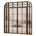 Modern Double Swing Door With Glass Panels And Metal Grid Frame