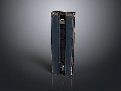 Urban Night Scenery With Black Tall Structure Blue Panels Gray Background And Reflection 3d model
