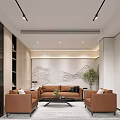 Modern Luxury Sales Office Interior Design With Warm Wood Paneling And Illuminated Display Shelves