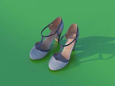 Light Gray High Heel Shoes With Dark Gray Cross Strap Slim Heel On Green Background 3d model