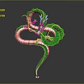 Small Character Climbing On Green Snake With Orange And White Striped Body