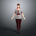 Detailed Female Character With Companion Creature In Gray Top Red Pants And Leather Boots