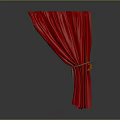Red Curtain With Pleated Design And Brown Tieback On Gray Background