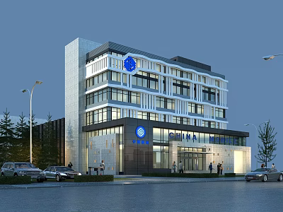 Modern Office Building Exterior Design With Glass Curtain Wall Multi Storey China Logo And Entrance 3d model
