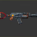 Pixel Art Style Weapon Design For Gaming With Red And Blue Pixelated Details