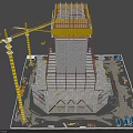 Construction Site With High Rise Building Under Construction Cranes And Equipment