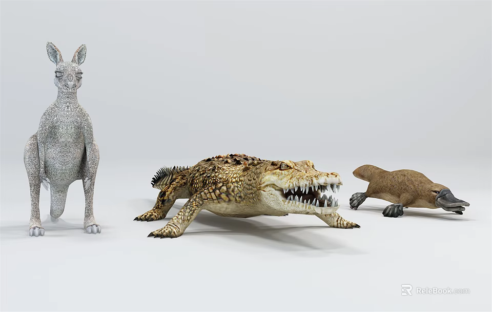 Realistic Reptile Crocodile With Scaly Skin And Open Mouth In Crawling Position 3d model 