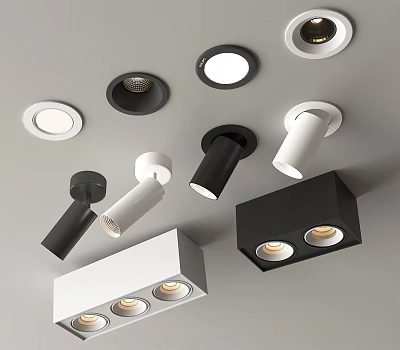 Modern Recessed Lights And Spotlights In Black White Ceiling Mounted Home Lighting Fixtures 3d model