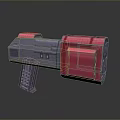 Futuristic Transparent Red Mechanical Weapon With Symmetrical Design And Grip Handle