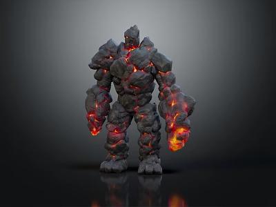 Volcanic Rock Giant Lava Creature With Molten Lava Flowing Through Stone Body 3d model