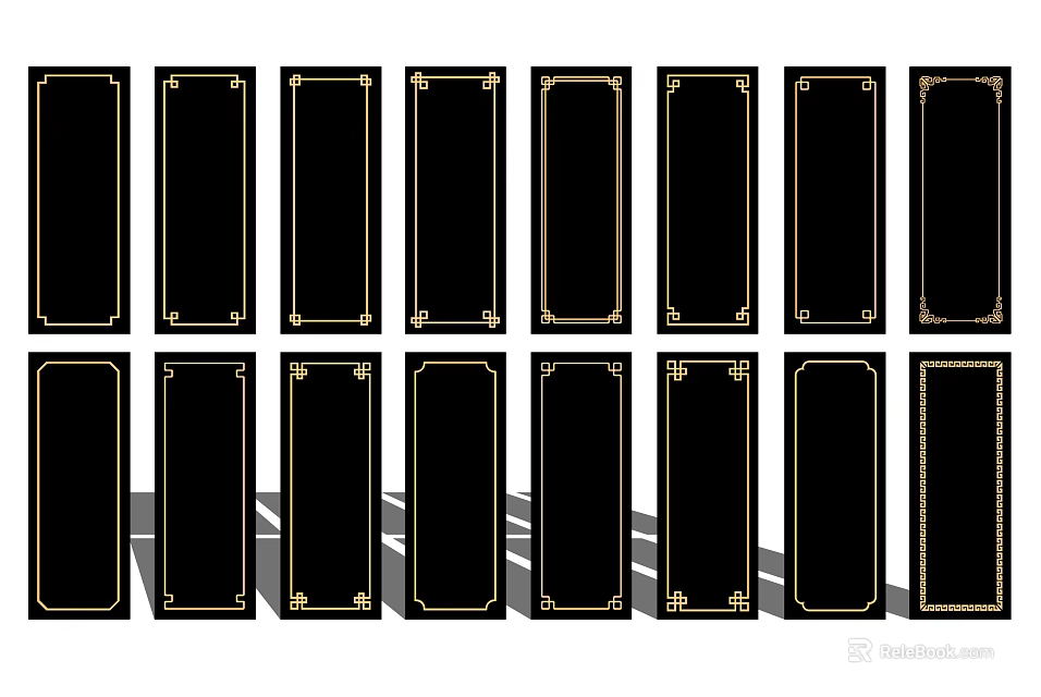 Decorative Wall Panels With Golden Borders And Various Design Styles 3d model