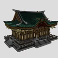 Traditional Ancient Architecture With Green Roof Overhanging Eaves Stone Steps And Wooden Structure